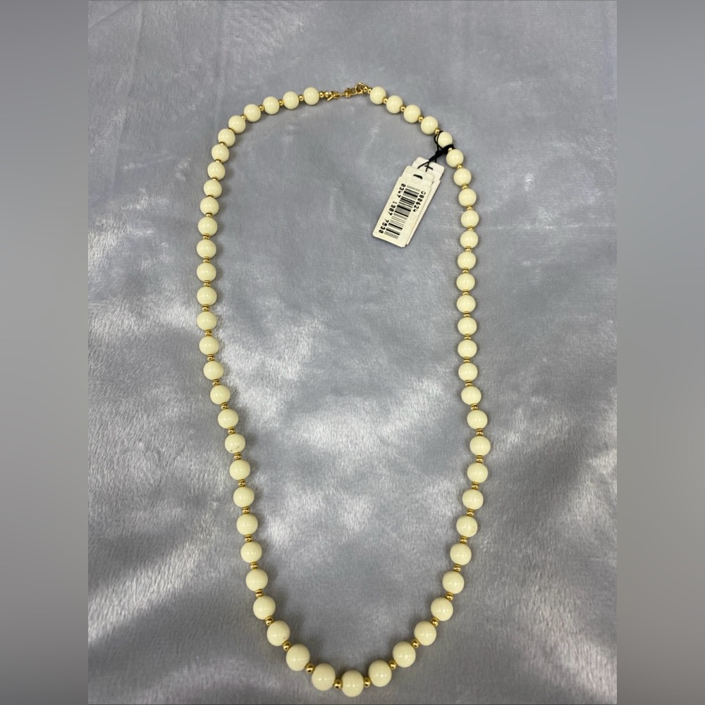 Monet Necklace Faux Pearl With Gold Tone Beads Single Strand With Tags
